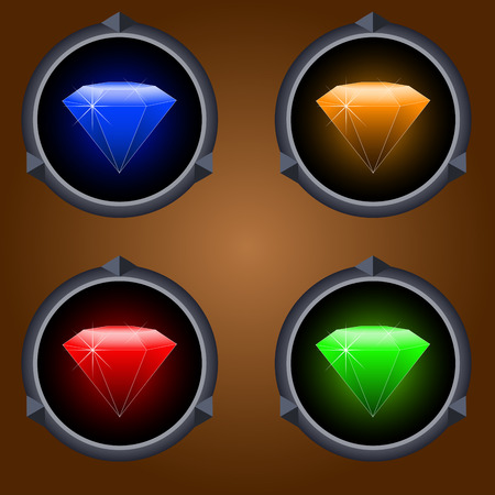 round icons with colored gemstones on dark backgroundのイラスト素材