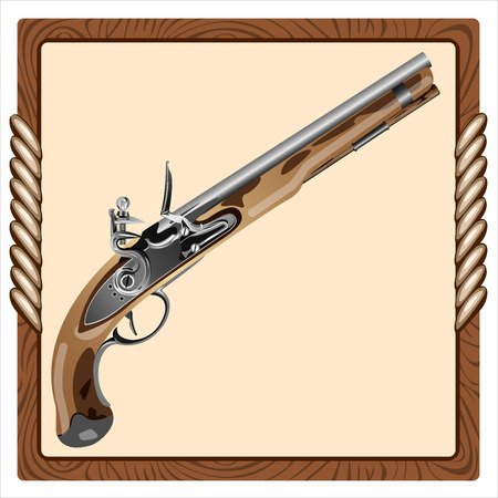 icon old pirate flintlock pistol on a white backgroundのイラスト素材