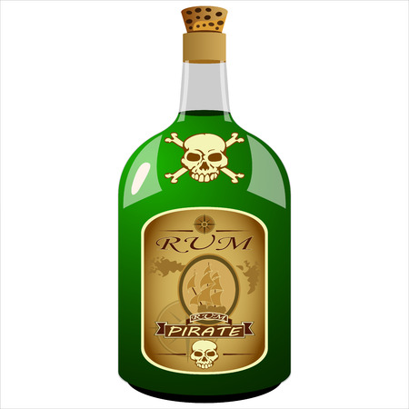 glass bottle pirate rum on white background vectorのイラスト素材