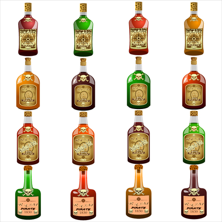 glass bottle pirate rum on white background vectorのイラスト素材