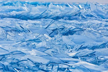 Blue icicles at Baikal lake in winterの写真素材