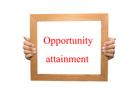 Opportunity attainment on a wooden boardの写真素材