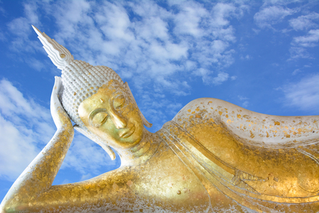 Large statues of Buddha pagoda sleeping in Thailand. の写真素材