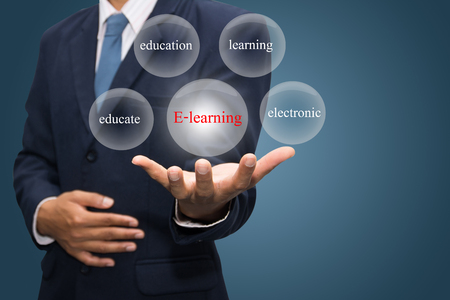 businessman hand write a  e-learningの写真素材