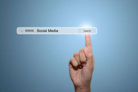 Businessman hand pointing Social Mediaの写真素材