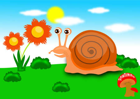 Snail in the gardenのイラスト素材