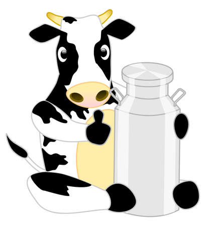 Cute cartoon character Cow hug milk tankのイラスト素材