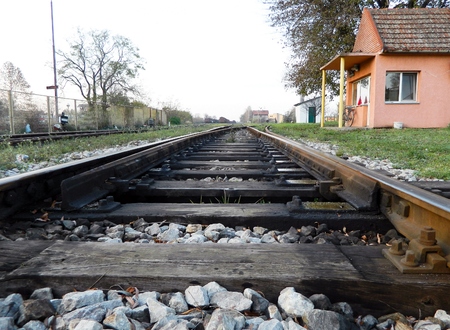Crossover to the railway line is the plant that is used to switch trains from track to track.の写真素材