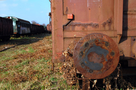 Bumper on rail carriage standing at the station and waiting for cassation.の写真素材