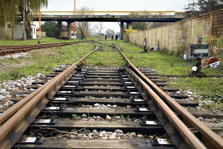 Train switches the installation that is used to run trains from one track to another.の写真素材