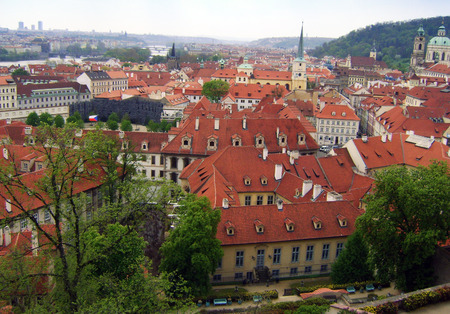 PRAGUE, CZECH REPUBLIC - APRIL 26. View of the rooftops of the old and well-preserved city of Prague.のeditorial素材