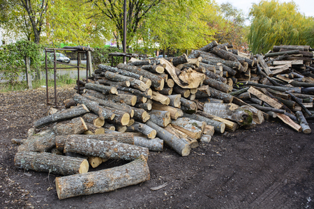 Firewood in warehouses waiting to purchase.の写真素材