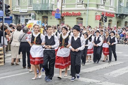Vrsac, Serbia, Banat, September 17, 2017. Street traditional folklore event in the town of Vrsac.のeditorial素材