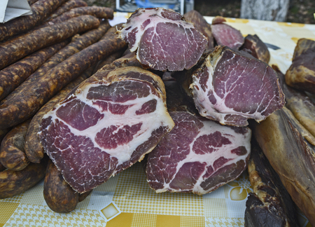 Freshly produced sausages that are put up for sale.の写真素材
