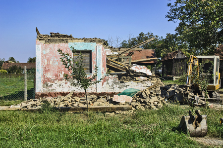 A ruined old ruined house that collapsed.の写真素材