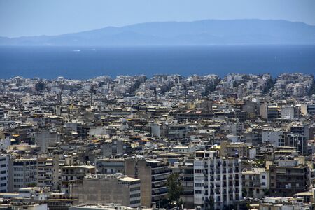 Athens, Greece, Jun 04, 2016.The city of Athens and the sea in the background in its size and beauty viewed from the Hill of the Muses.のeditorial素材