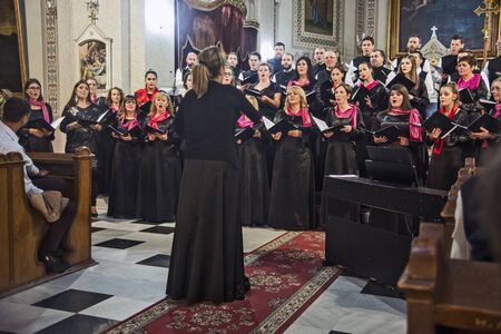 Zrenjanin, Serbia, September 28, 2019. Charity concert of the Choir of the Reverend Rafailo Banatsky at the Catholic Cathedral.のeditorial素材
