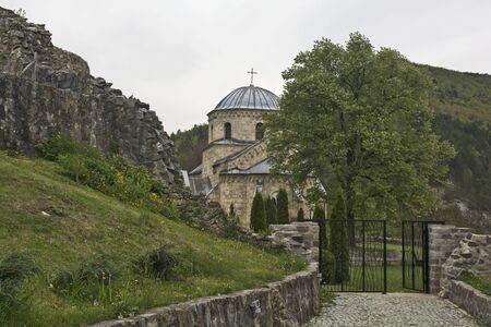 Gradac Monastery, Serbia, May 04, 2019. View of the side of a monastery erected in the second half...