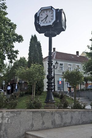 Raska, Serbia, May 03, 2019. Nice big public clock in a small park in the city center.のeditorial素材