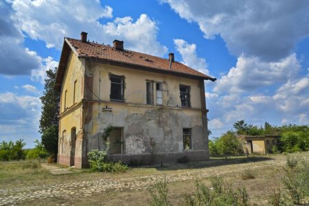 Crepaja, Serbia, August 23, 2017. Sad look of a completely demolished train station building.のeditorial素材