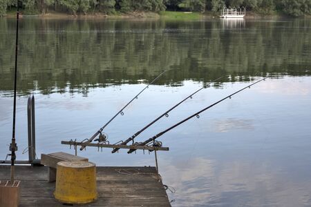 Wooden raft platform for sport fishing. It is located on the river Tisa in Serbia. It is much easier...