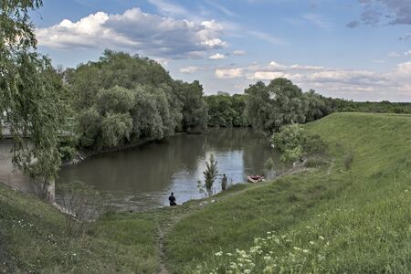 A group of sport anglers enjoying the outdoors.の写真素材