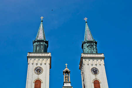 Sombor, Serbia, June 13, 2020. Catholic church and beautiful square in front of it in the city of Sombor.のeditorial素材