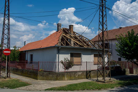 Ground floor house from which the old tile was removed for replacement with a new one.の写真素材