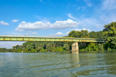 Big bridge over the river Tisa near Zrenjanin. The bridge is intended for road traffic.の写真素材