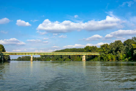 Big bridge over the river Tisa near Zrenjanin. The bridge is intended for road traffic.の写真素材