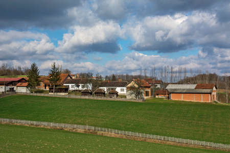Panoramic view of the valley in western Serbia. The surroundings of the town of Loznica are very picturesque. This land is rich in lithium ore, which is called Jadarit here.の写真素材