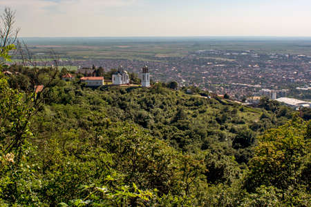 Vrsac, Serbia, June 27, 2019. View of the town of Vrsac from the nearby hill. Vrsac is a beautiful old town in the Banat plain.のeditorial素材