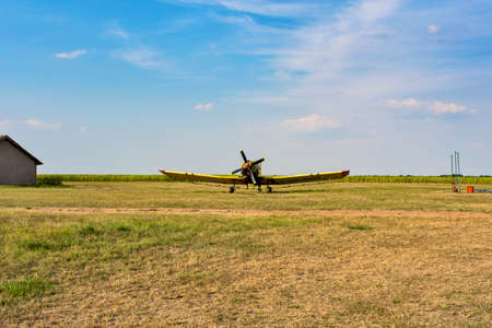 Zrenjanin, Ecka, Serbia, August 04,2015.Old airport and an old plane that occasionally flies for tourist, school or agricultural needs.のeditorial素材
