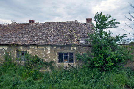 Old abandoned and ornate farm in Vojvodina.の写真素材