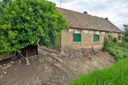 Old abandoned and ornate farm in Vojvodina.の写真素材
