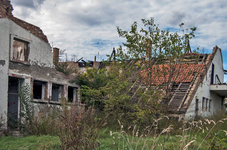 Ruins of an old house that has collapsed due to deterioration.の写真素材