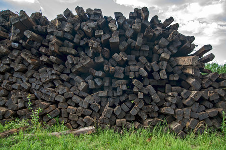 Old railway sleepers from the dismantled railway in Banat - Serbia.の写真素材