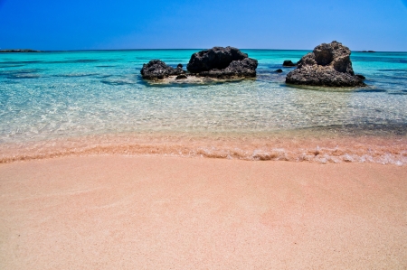 Elafonisi  Island of Deer  is like paradise on earth, and possessess a wonderful beach with pink coral sand and crystalline watersの写真素材