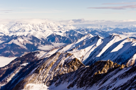 Alps landscape in the morning sunの写真素材