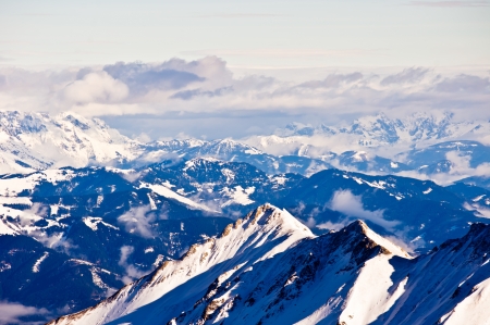 Panorama of the endless mountains in Austrian alpsの写真素材