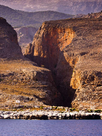 Hardly accessible, wild and beautiful Crete coastline in the region of Chora Sfakionの写真素材