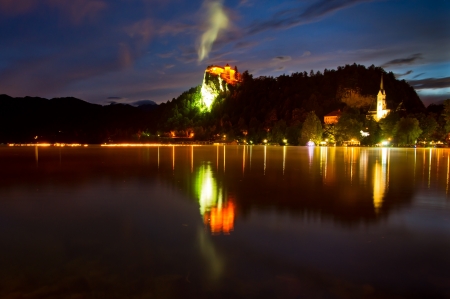 Colorfull summer night at the lake Bled in Sloveniaのeditorial素材