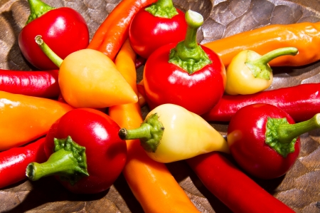 Different colors, types and flavours of a hot chilli pepersの写真素材