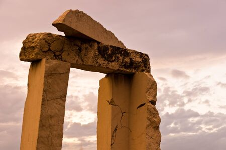 Stone door artistic monument close to Ada lakeの写真素材