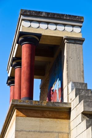 North Entrance to the Palace of Knossos decorated with bull fresco. It is located at the end of the road from the harbour.のeditorial素材
