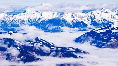 Panorama from the top of Kaprun glacier at sunny winter morningの写真素材