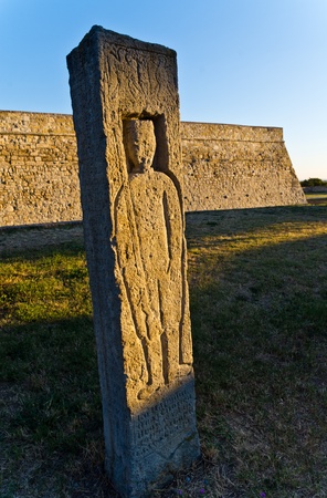 Statue of a soldier in traditional serbian art style at Kalemegdan fortress, Belgradeのeditorial素材