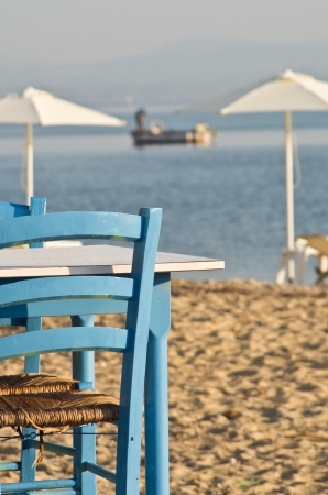 Details of a restaurant on the beach in Greeceの写真素材