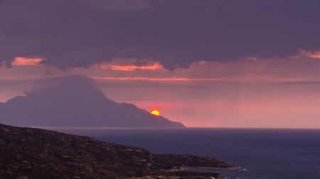 Sunrise at holy mountain Athos, Macedonia, Greeceの写真素材