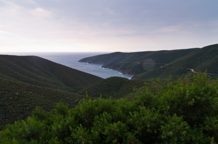 Greek island coast at sunrise, Macedonia, Greeceの写真素材